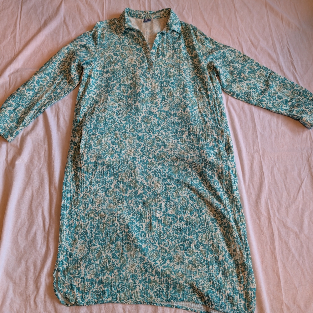 Teal Floral Collared Midi Dress